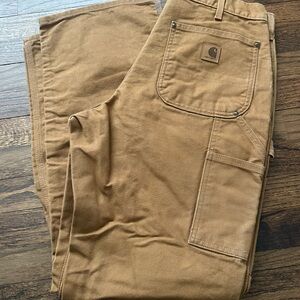 Carhartt Men’s Dark Khaki Pants - Rugged Canvas Utility Trousers, BN0136-M 33x32